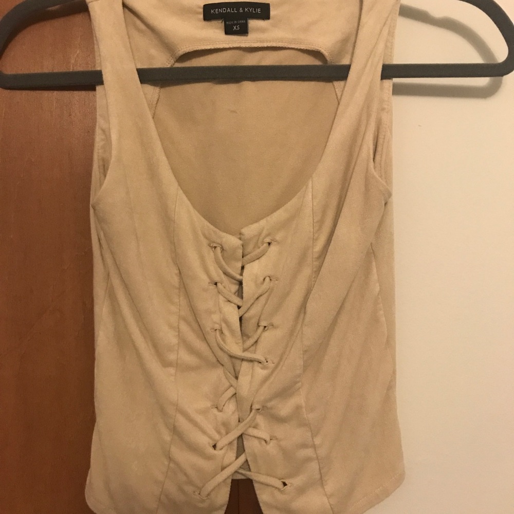 Lace up velvet top